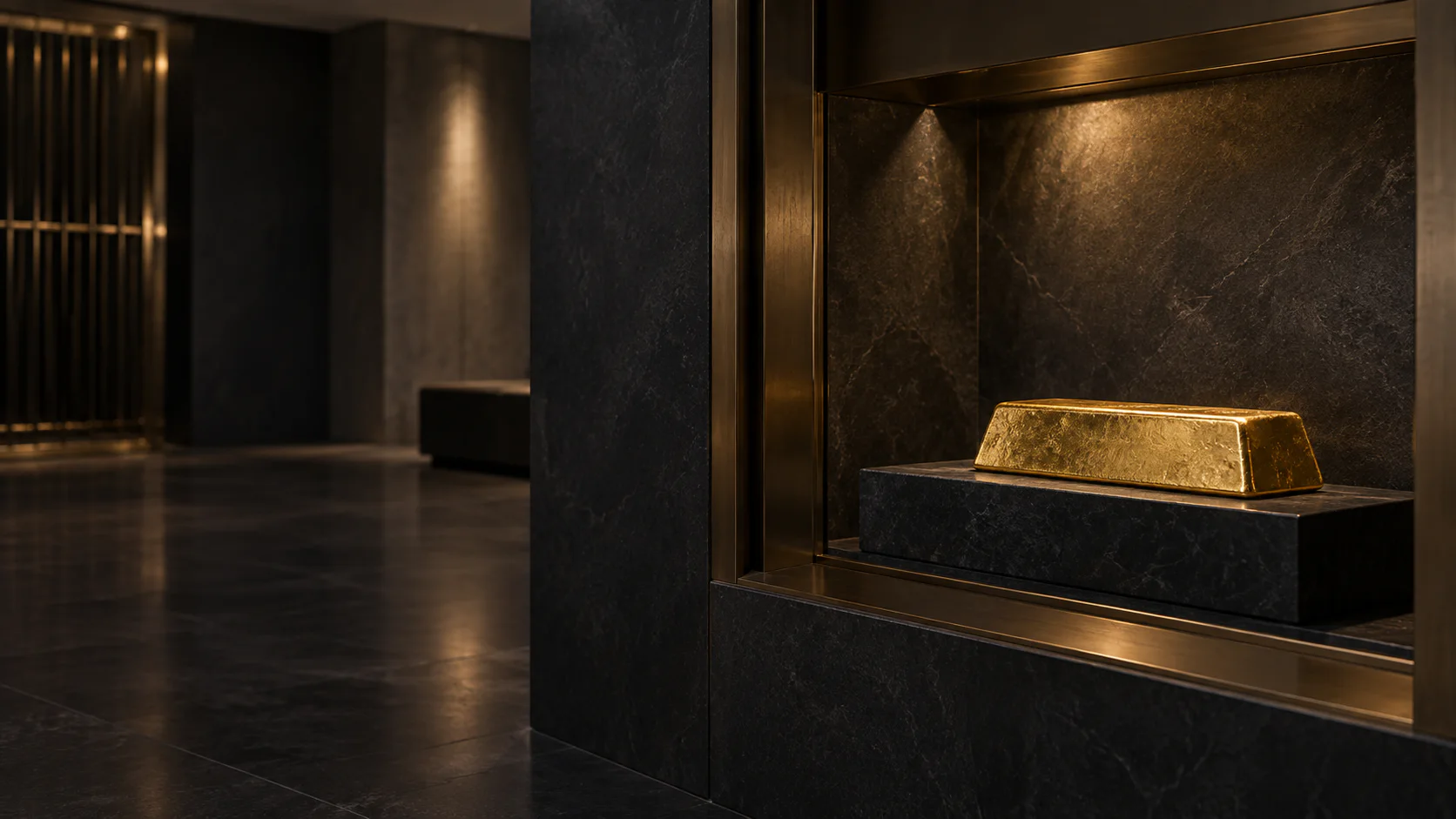 Gold bar in a private vault viewing room